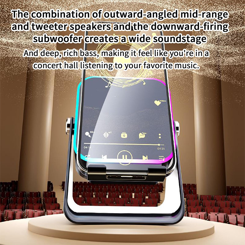 🎶📱 5-i-1 Trådlös Induktionshögtalare med Justerbart Telefonstativ