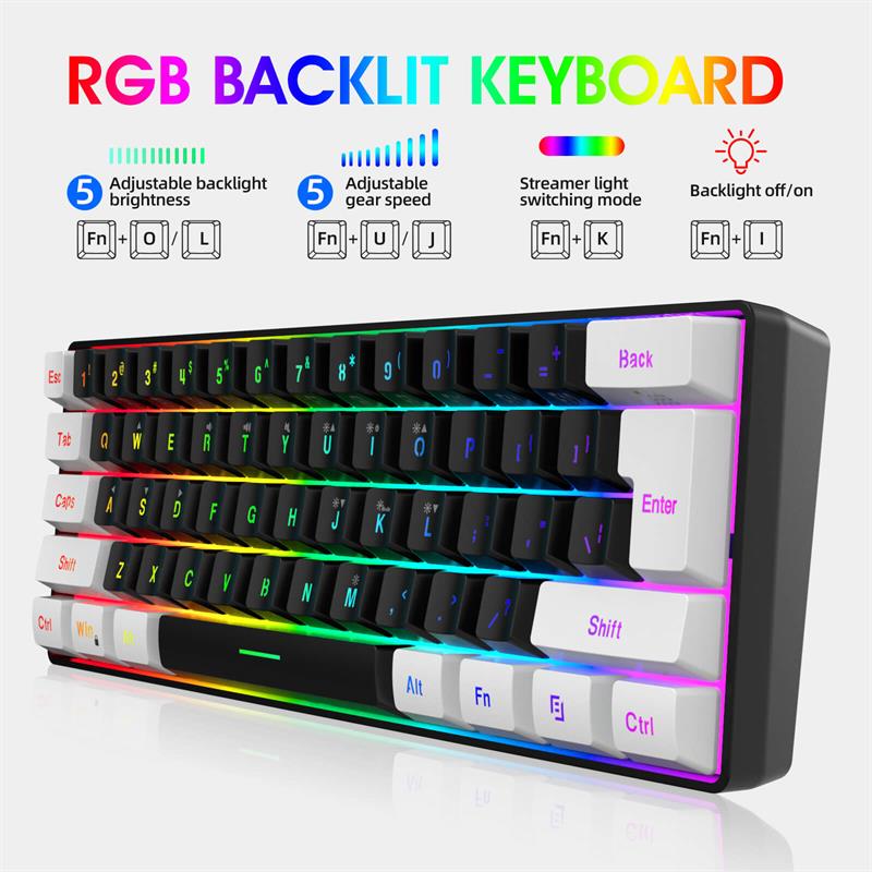 Mini Portable 60% Wired Gaming Keyboard, Compact 61-Key RGB Luminous Translucent USB Keyboard