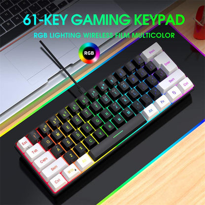 Mini Portable 60% Wired Gaming Keyboard, Compact 61-Key RGB Luminous Translucent USB Keyboard