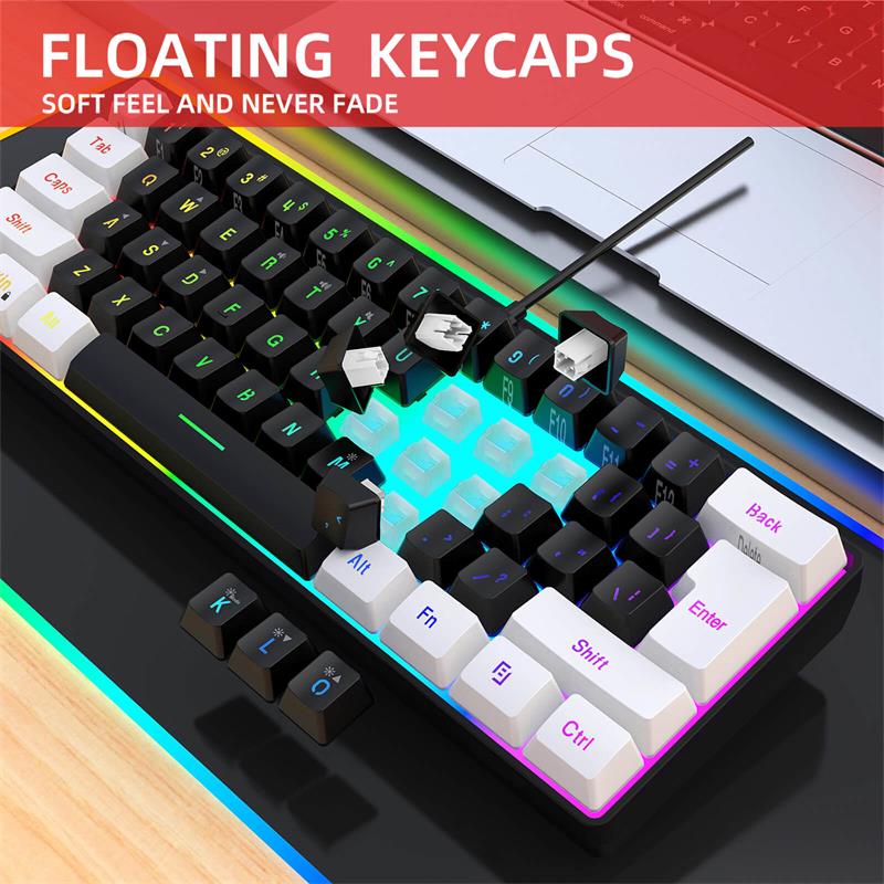 Mini Portable 60% Wired Gaming Keyboard, Compact 61-Key RGB Luminous Translucent USB Keyboard