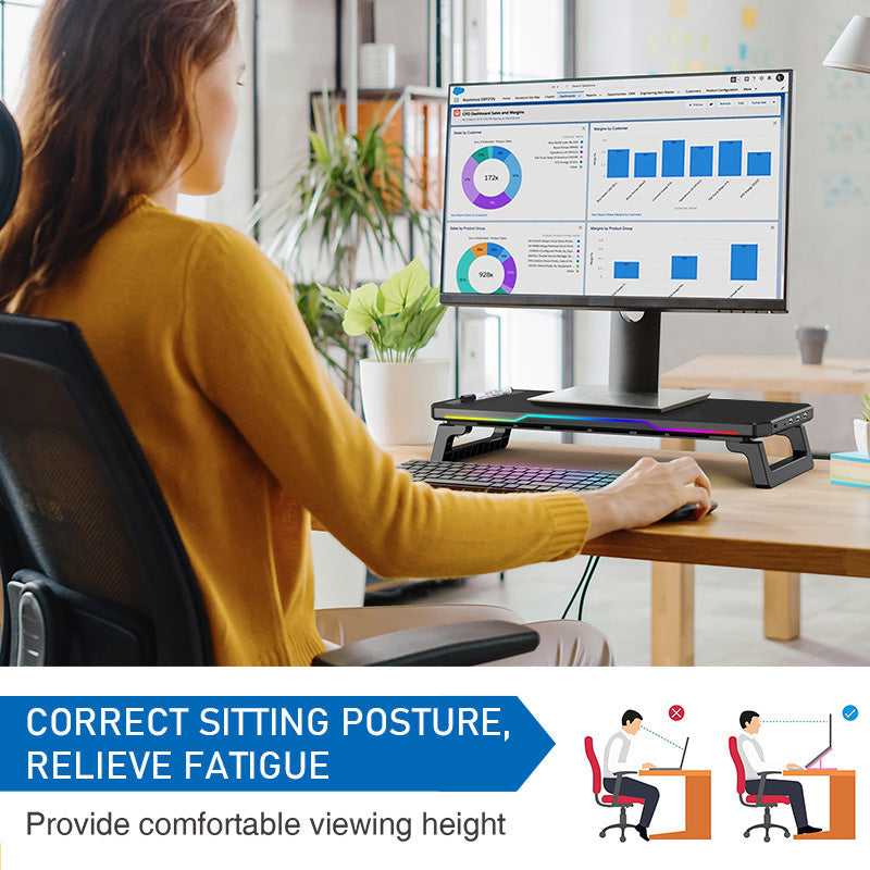 Ergonomic RGB Monitor Stand with USB Hub