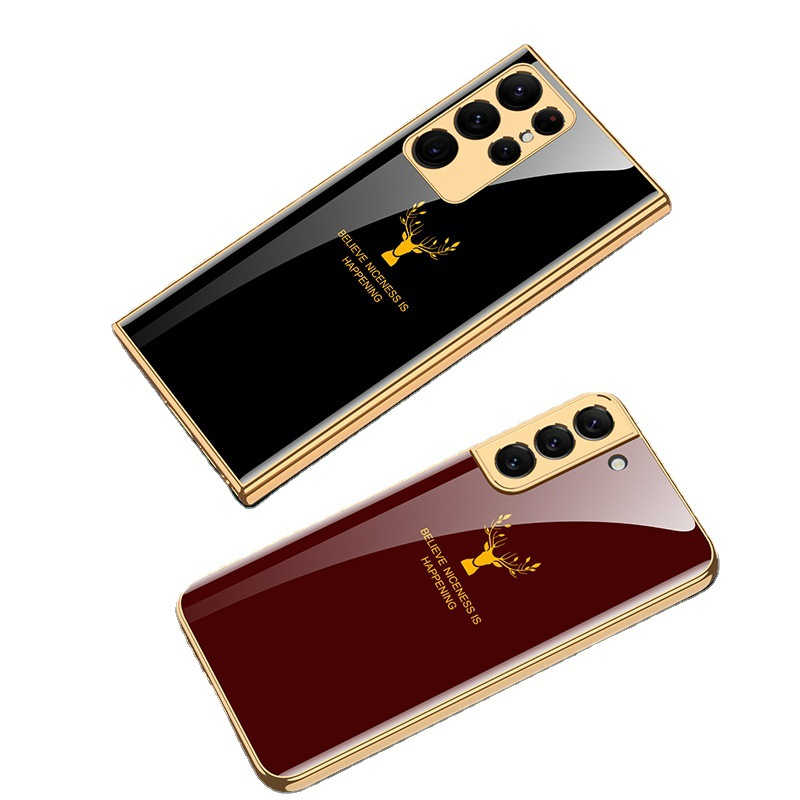 2022 Luxury Deer Pattern CameraAll-inclusive Electroplating Process Case For Samsung S22 S21 Series