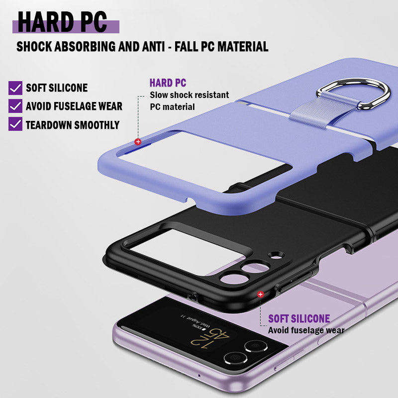 Samsung Z flip3 2-in-1 Silicone Protective Case With Metal Ring Holder