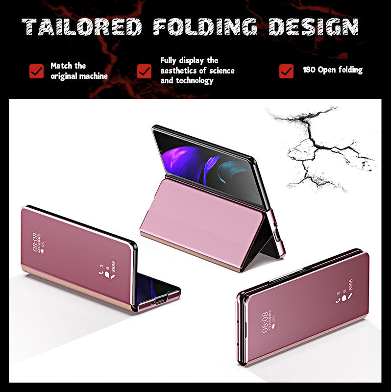 Case For Samsung Galaxy Z Fold3 5G Case Plating Mirror Leather Flip Stand Phone Cover