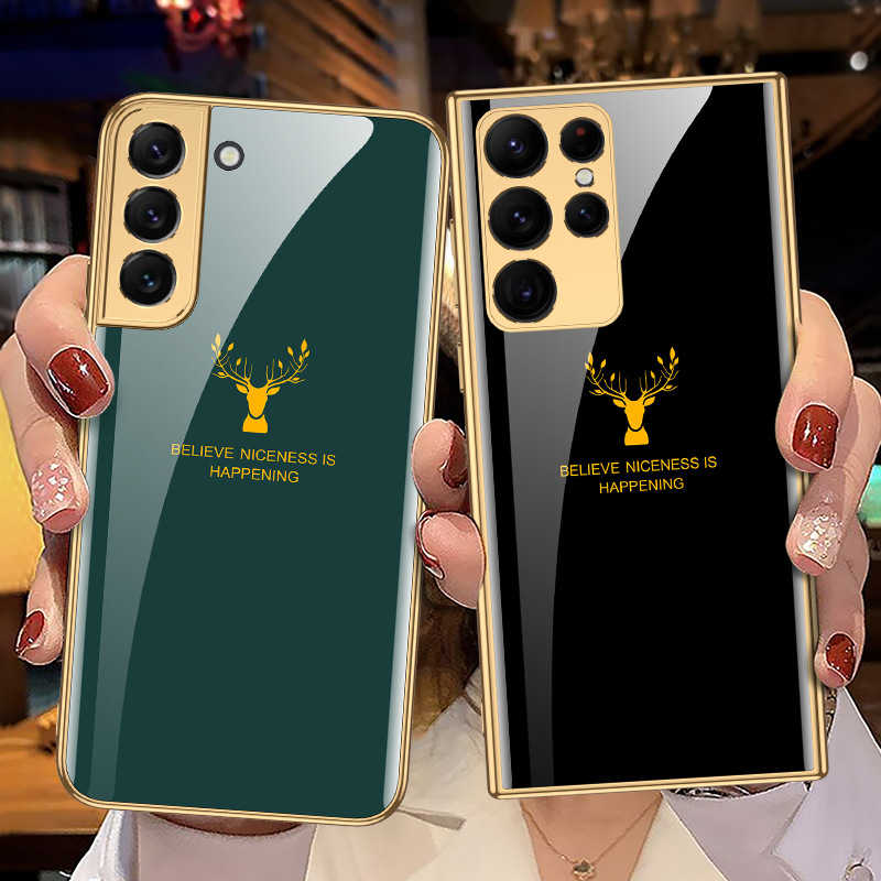 2022 Luxury Deer Pattern CameraAll-inclusive Electroplating Process Case For Samsung S22 S21 Series