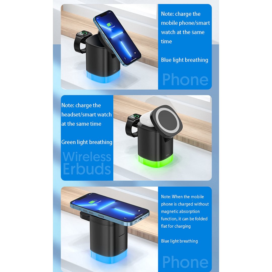 Foldable Three-In-One Mobile Phone Wireless Charging Bracket